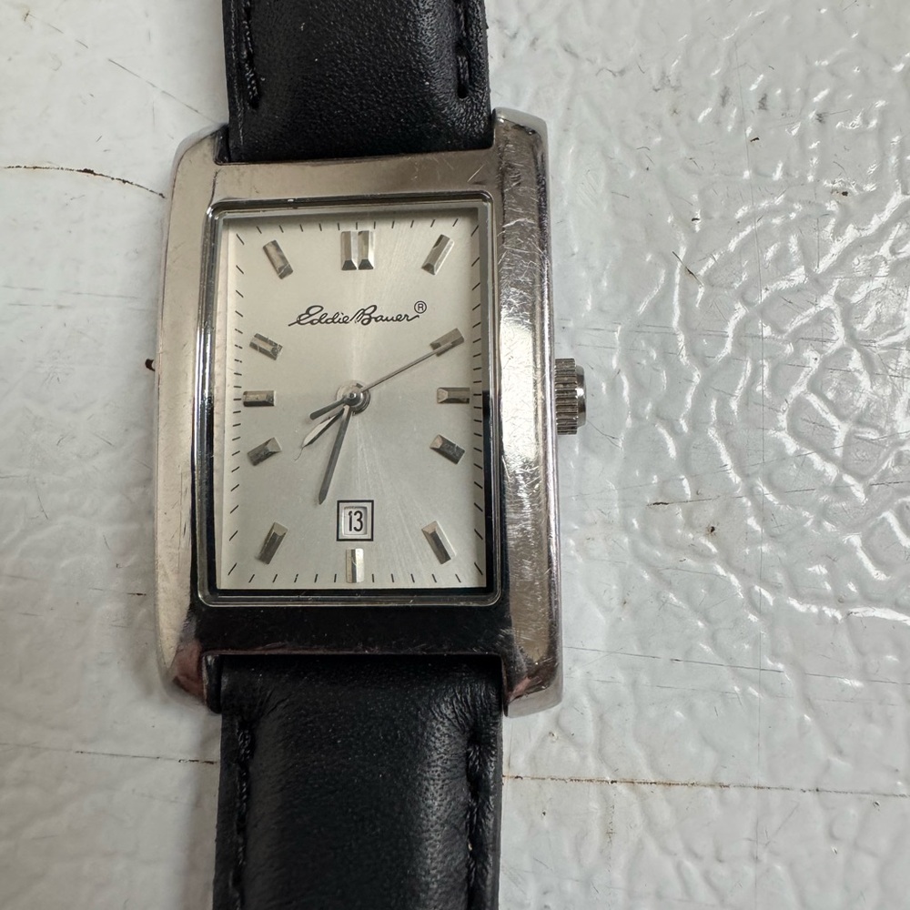 Eddie Bauer Metallic Silver Watch with Black Strap
